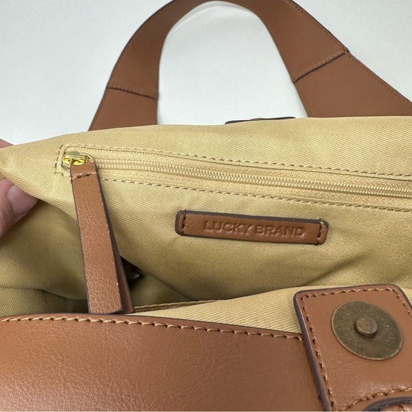 Lucky Brand Purse Brown Tan Blue Plaid Wool Blend Shoulder Bag Tote Front Pocket - Picture 10 of 14